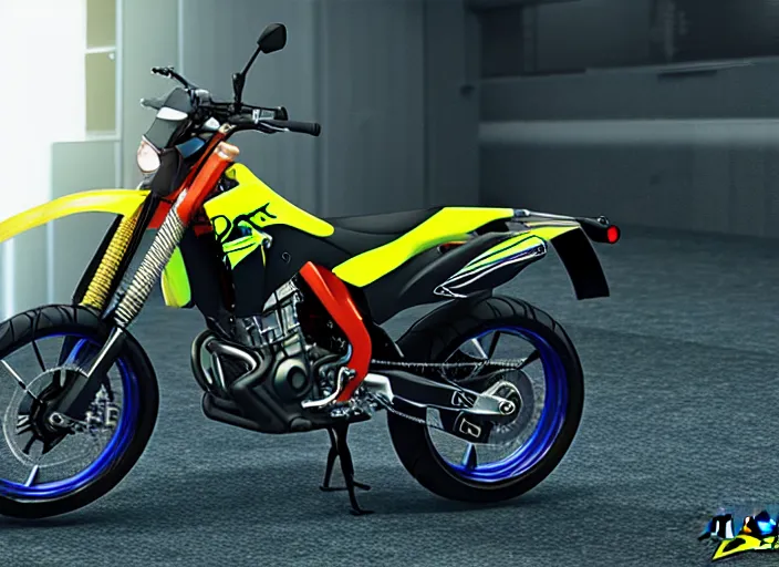 Image similar to cyberpunk DRZ 400s, photo realistic, 8k, detailed,