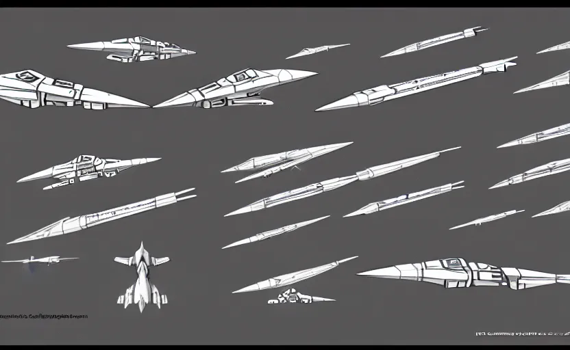 Prompt: pencil concepts or sketchs, with multiple proposals, for spaceship model of a jetfighter, scifi, gradius, ikaruga