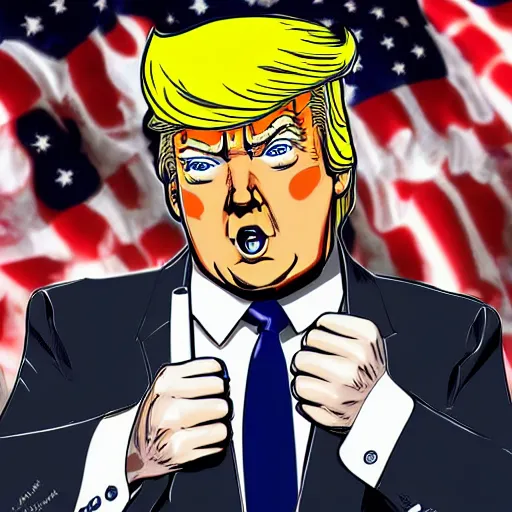 Image similar to donald trump in the style of yusuke murata