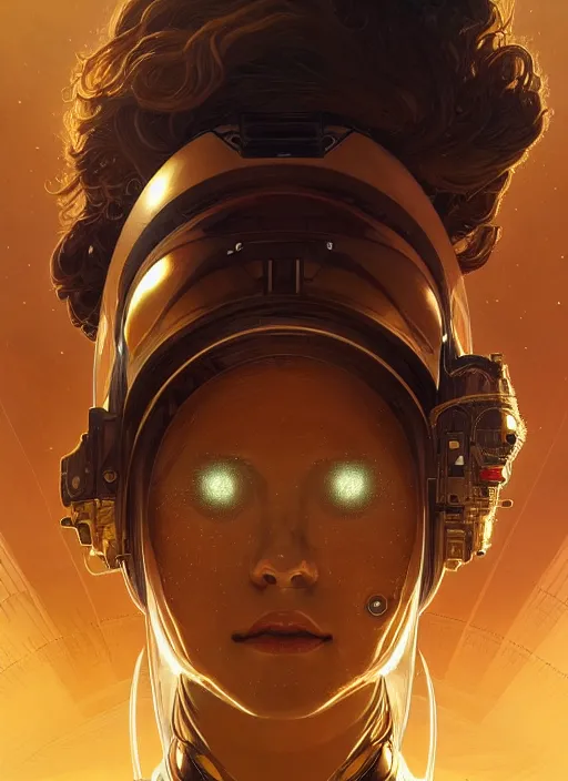 Image similar to psychoslayer, woman astronaut, intricate abstract. being entered by machine, portrait, highly detailed, deep focus, elegant, golden hour, elegant, highly detailed, digital painting, artstation, concept art, smooth, sharp focus, illustration, art by artgerm and greg rutkowski and alphonse mucha