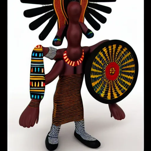 Image similar to african tribal chief vinyl art toy, detailed product photo, 3 d render,