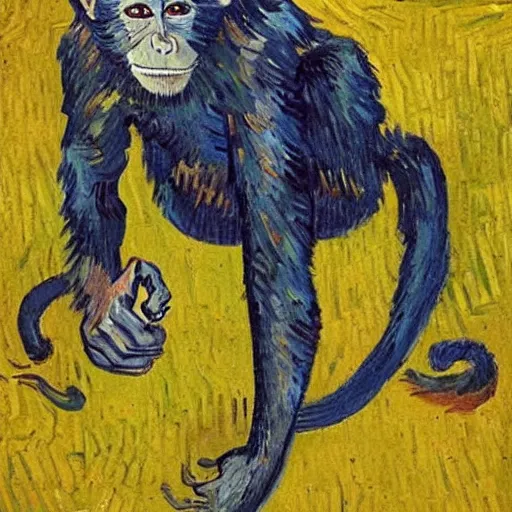 Image similar to oil painting of monkey giving thumbs up + painted by vincent van gogh