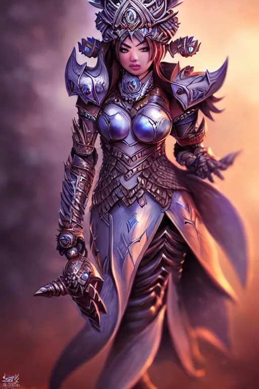 Image similar to sakimi chan, fantasy armor, detailed face, detailed hands, dynamic lighting, tony sart