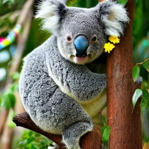 Image similar to koala with rainbow color fur