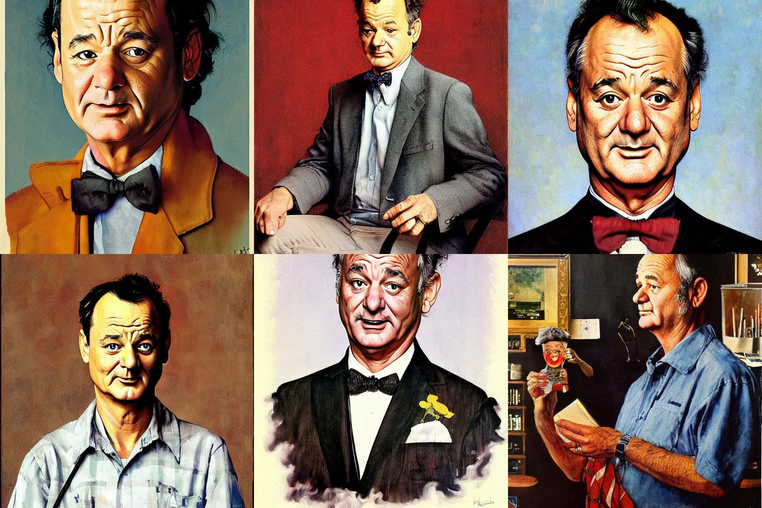 Prompt: bill murray portrait, painted by norman rockwell