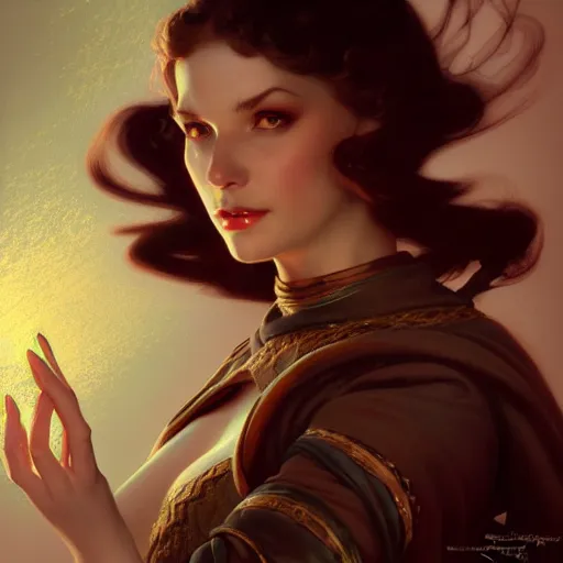 Prompt: of female sorcerer, dark fantasy, medium shot, intricate, ornate, elegant, highly detailed, digital painting, volumetric light,, artstation, concept art, smooth, sharp focus, illustration, art by Gil elvgren and charlie bowater and greg rutkowski and alphonse mucha