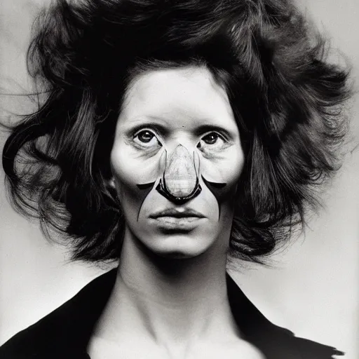 Image similar to a fly / human hybrid, large format film photograph by richard avedon