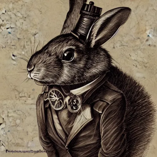 Image similar to photorealistic portrait of a steampunk rabbit