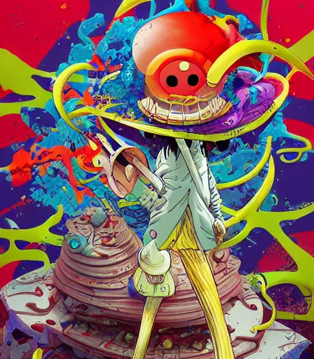 Image similar to One Piece by Alex Pardee and Nekro and Petros Afshar, and James McDermott,unstirred paint, vivid color, cgsociety 4K
