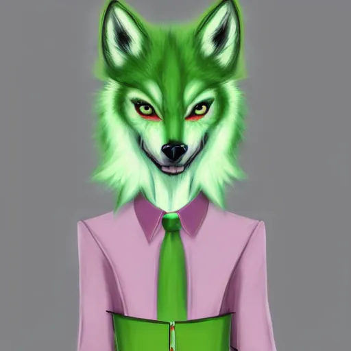 Image similar to Beautiful digital painting of an anthro anthropomorphic pastel-green wolf, Punk outfit.