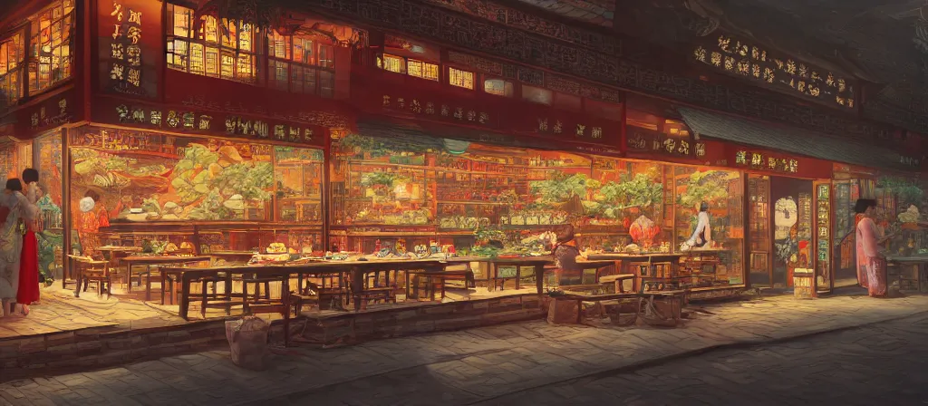 Image similar to a beautiful hyperdetailed render of roasted string hotpot restaurant restaurant yan'an small shop, simple style, from china, with merchant logo, simple structure, surrealistic, chinese style, victo ngai, james jean, denoise, deblurring