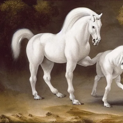 Prompt: A creature consisting of a white ape and a black horse