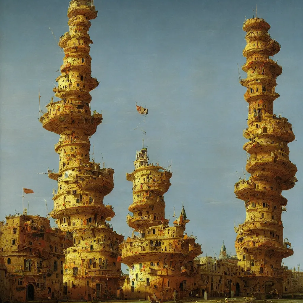 Prompt: a single! colorful! fungus tower clear empty sky, a high contrast!! ultradetailed photorealistic painting by canaletto, michael whelan and andrey remnev, hard lighting, masterpiece