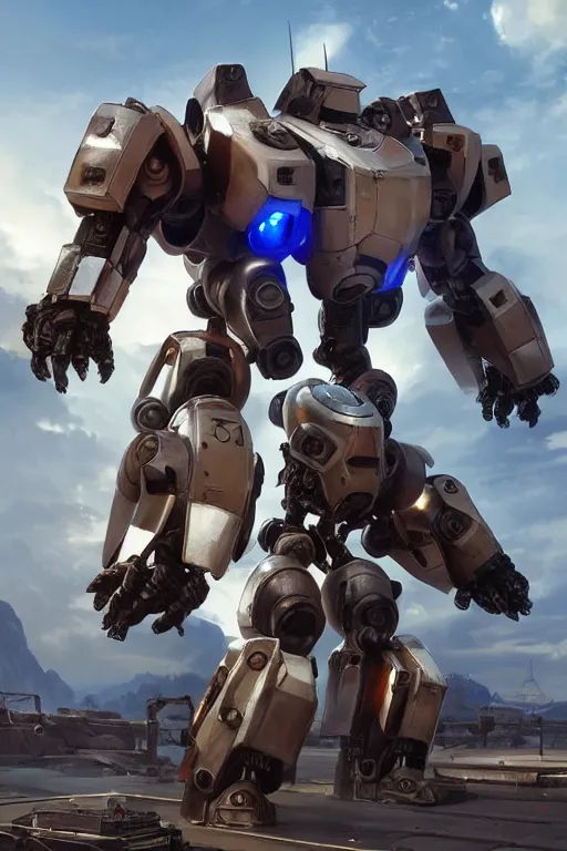 Image similar to mechwarrior 5 : mercenaries mech megaman transformer robot boss tank engine game octane render, 4 k, hd 2 0 2 2 3 d cgi rtx hdr style chrome reflexion glow fanart, global illumination ray tracing hdr fanart arstation by ian pesty by jesper ejsing pixar and disney unreal zbrush central hardmesh