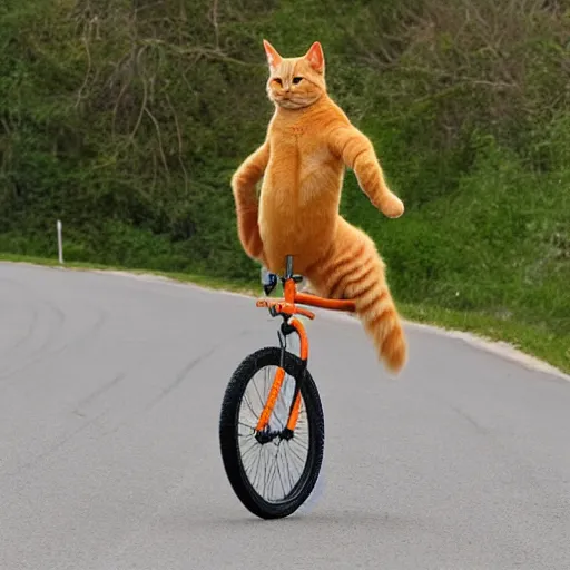 Image similar to orange tabby cat riding a unicycle