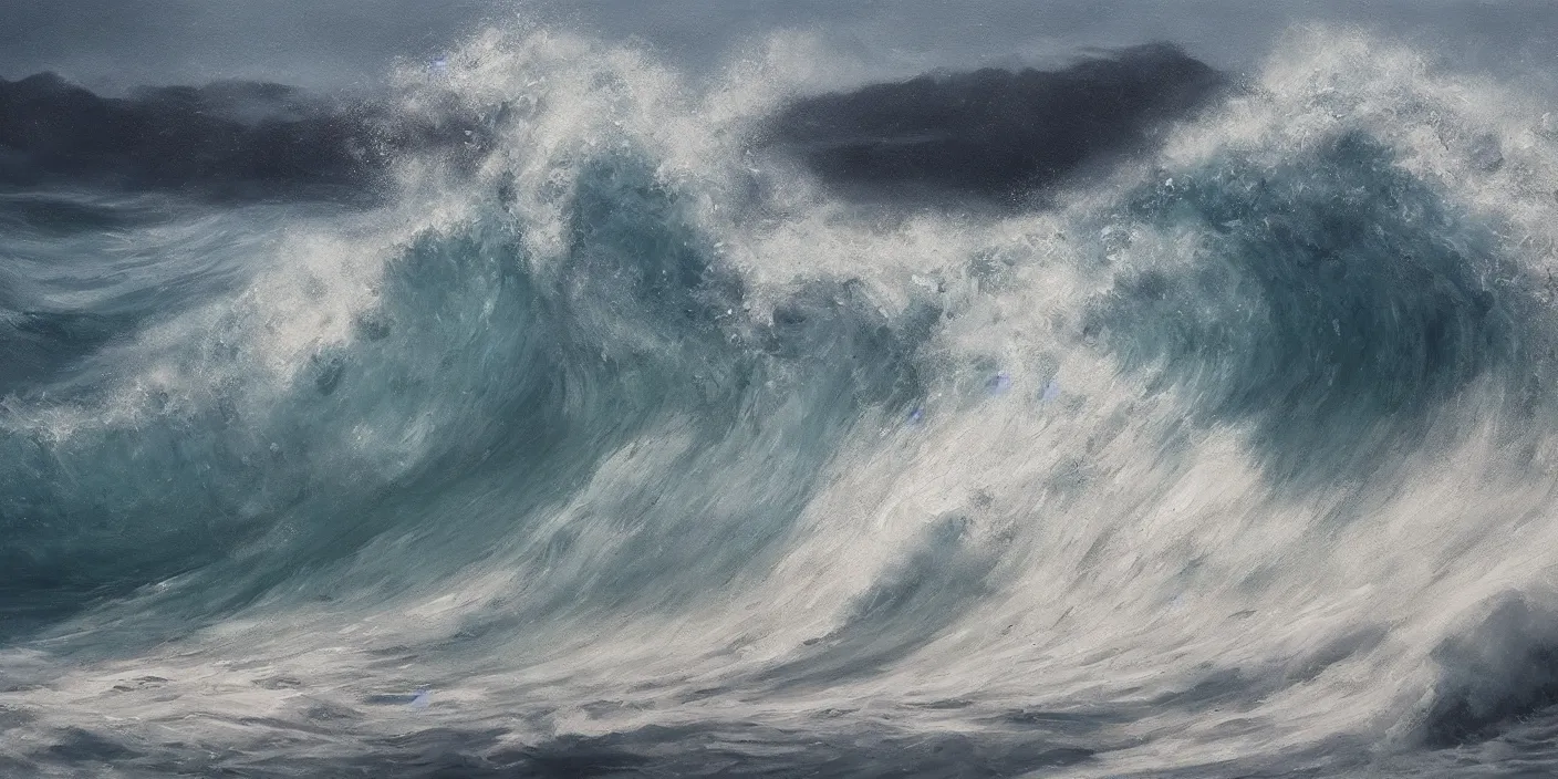 Image similar to a wave by Ben Wanat, cinematic lighting, detailed oil painting, hyperrealistic, 8k