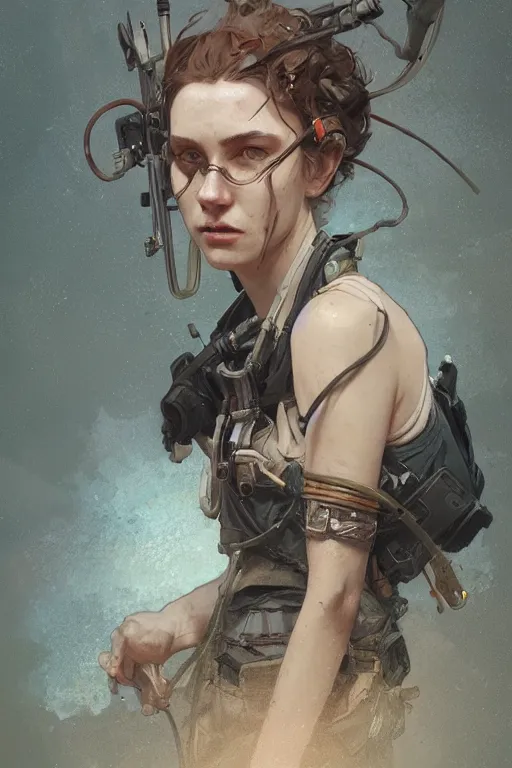 Image similar to A full portrait of a beautiful post apocalyptic offworld medic, intricate, elegant, highly detailed, digital painting, artstation, concept art, smooth, sharp focus, illustration, art by Krenz Cushart and Artem Demura and alphonse mucha