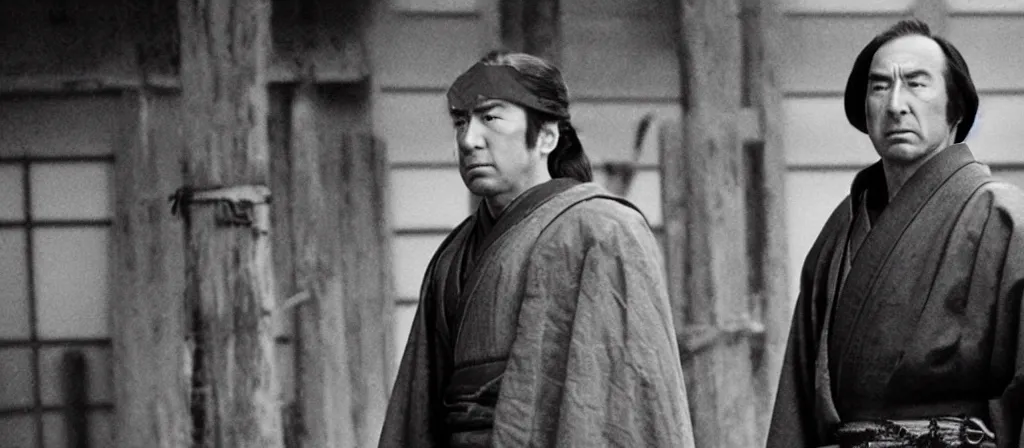 Image similar to A still of Saul Goodman as a samurai in an Akira Kurosawa film, black and white, epic