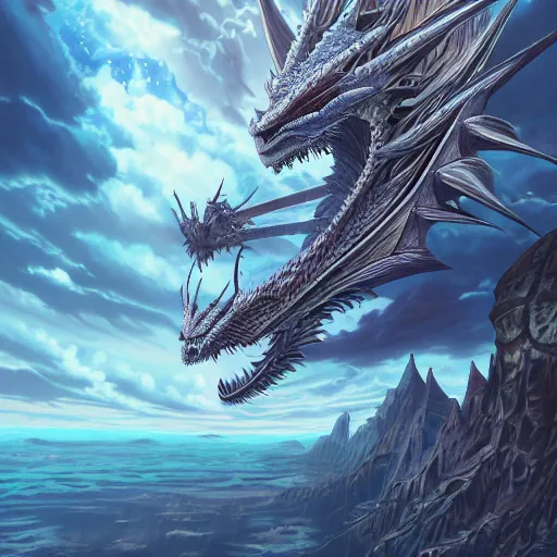Image similar to the second dragon by dan mumford, yusuke murata, makoto shinkai, ross tran, cosmic, heavenly, god rays, intricate detail, cinematic, 8 k, cel shaded, unreal engine, featured on artstation, pixiv