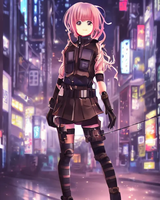 Image similar to full body portrait of anime girl in mechanic armor in night tokyo by makoto sinkai, perfect face, fine details