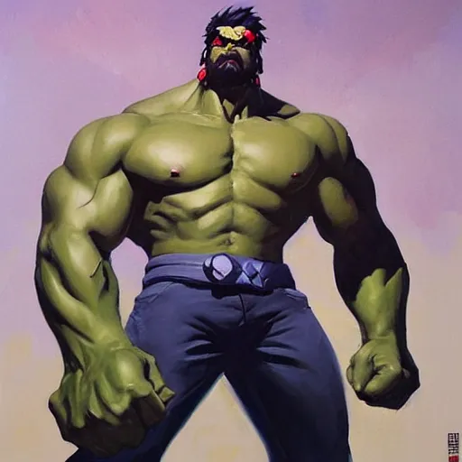 Image similar to greg manchess portrait painting of armed mega shonen hulk as overwatch character, medium shot, asymmetrical, profile picture, organic painting, sunny day, matte painting, bold shapes, hard edges, street art, trending on artstation, by huang guangjian and gil elvgren and sachin teng