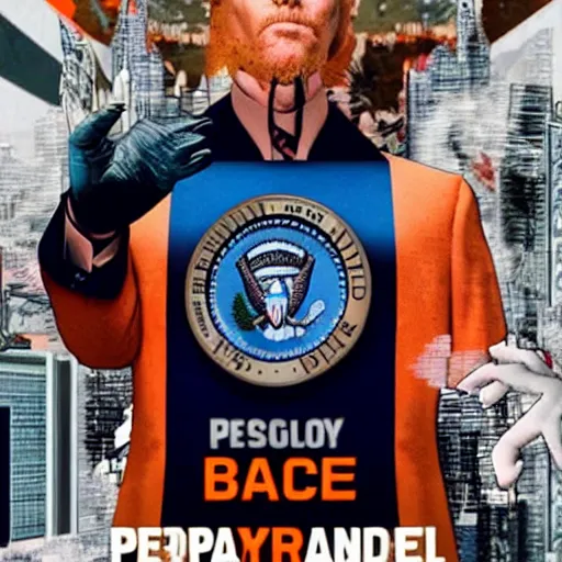 Prompt: a cyberpunk dystopian presidential portrait of president orange, with only orange hair and eyebrows, played by christian bale