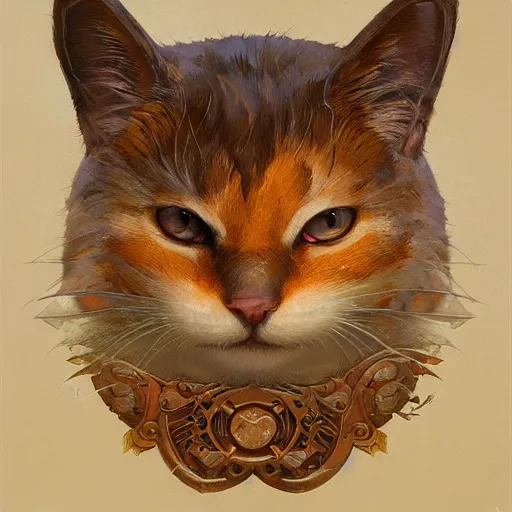 Image similar to fat orange cat, D&D, fantasy, intricate, elegant, highly detailed, digital painting, artstation, octane render, concept art, matte, sharp focus, illustration, hearthstone, art by Artgerm and Greg Rutkowski and Alphonse Mucha