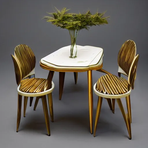 Image similar to a dining set made from pure recycled materials , Art Deco, conceptual art