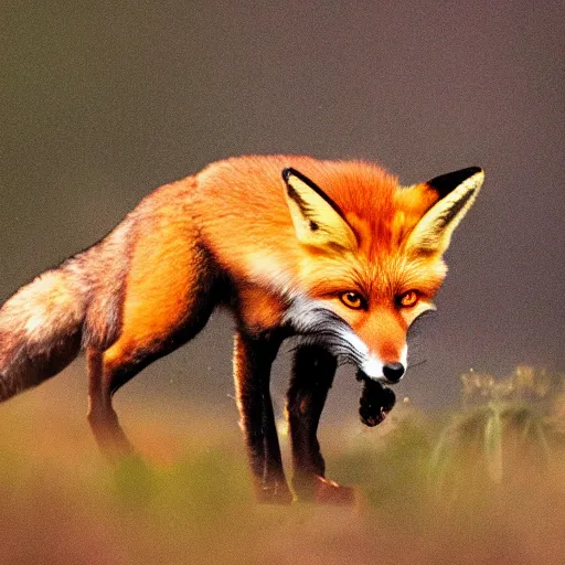 Image similar to a fox holding a sword in its mouth