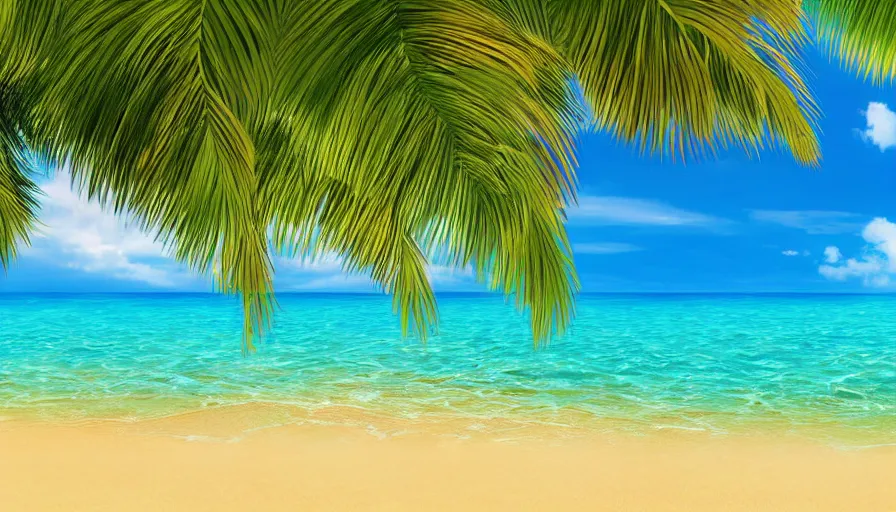 Image similar to a beautiful tropical beach with a stunning turquoise ocean in the background, digital art, highly detailed, realistic, bright colors, 8 k