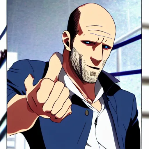 Image similar to jason statham as anime character, kyoto animation, magical