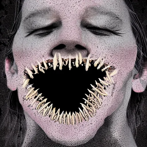 Image similar to A human being covered in teeth, nightmare, digital art