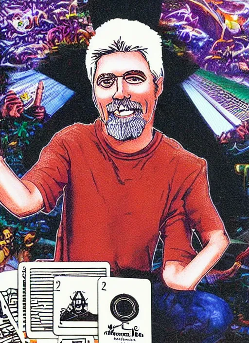 Prompt: Michael McDonald playing keyboard tarot card, turbografx