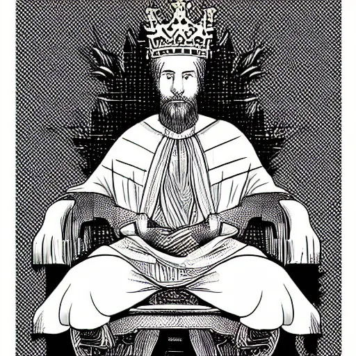 Prompt: Digital drawing of a king sitting on a throne made of pineapples