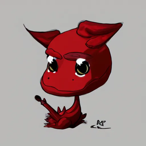 Image similar to red baby dragon wearing a chef's hat, concept art