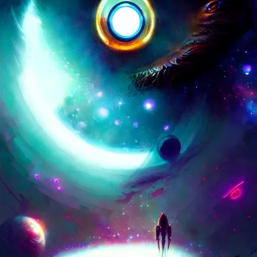 Image similar to trippy psychedelic cosmic eyes in outer space by greg rutkowski - h 8 3 2