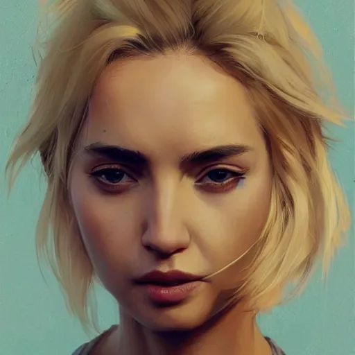 Image similar to Ana de Armas with a blond hair, profile picture by Greg Rutkowski, asymmetrical, Organic Painting , Matte Painting, geometric shapes, hard edges, street art, trending on the artstation:2 by Sachin Teng:4, blur: -4