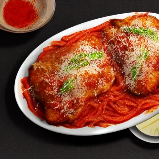 Prompt: chicken parmesan, 4k. photorealistic, awesome,