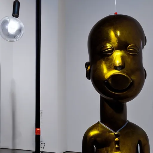 Prompt: a sculpture by jeff koons representing a factory worker, studio lighting, museum