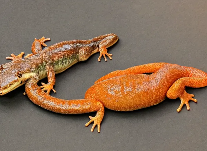 Image similar to Comparison between the common salamander and the giant salamander. Comparative anatomy. Adaption for size and weight.