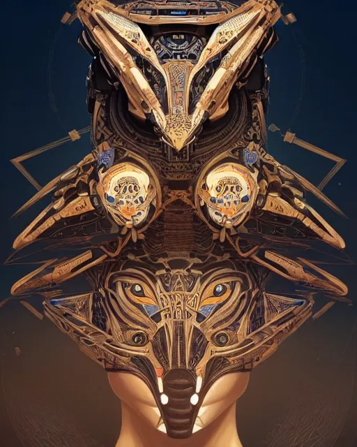 Image similar to symmetry!! portrait of a machine from horizon zero dawn, machine face, decorated with egyptian motifs, intricate, elegant, highly detailed, digital painting, artstation, concept art, smooth, sharp focus, illustration, art by artgerm and greg rutkowski and alphonse mucha, 8 k