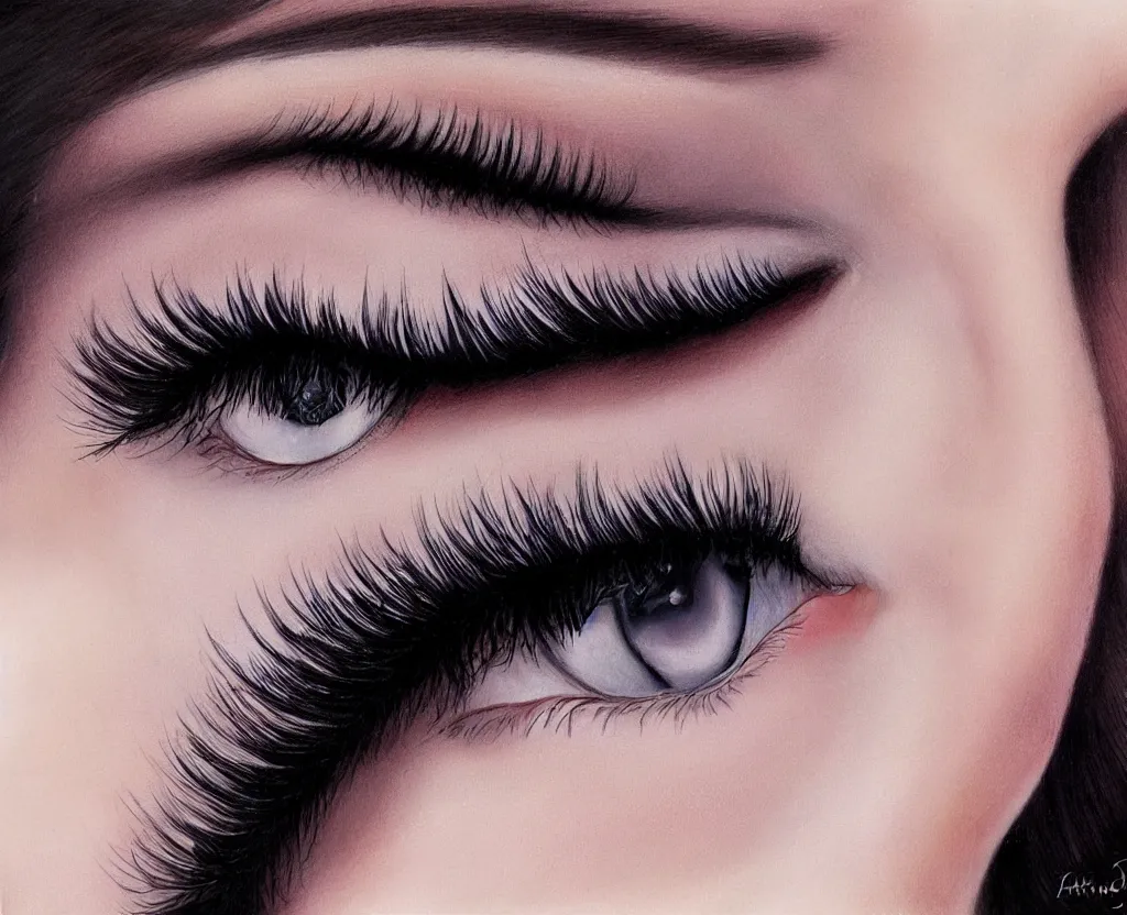 Image similar to realistic and detailed soft airbrush of female eye with eyeliner and long lashes on white background, inspired by 8 0's airbrush illustrations, art by pater sato