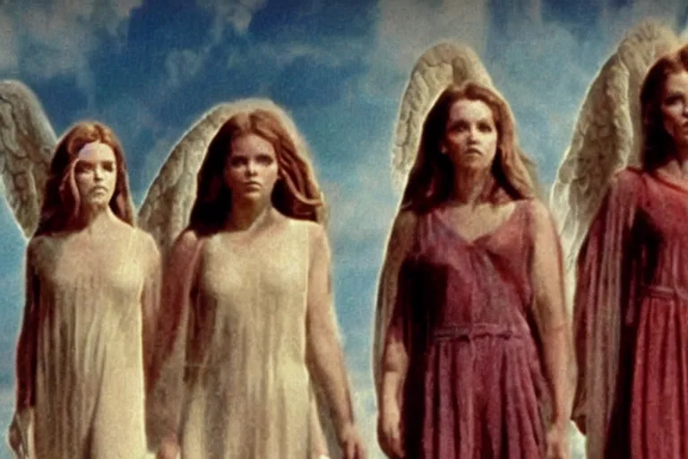 Image similar to still from a movie of the angels as described in the book of revelations