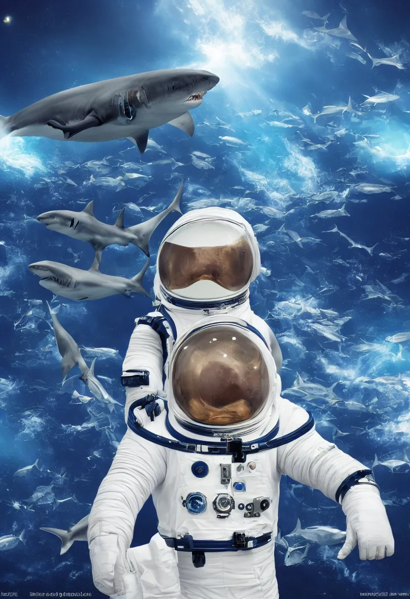 Prompt: an humanoid shark with an astronaut suit stunning space background