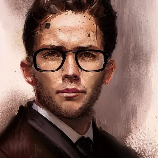 Image similar to Portrait of a man by Greg Rutkowski, he is about 30 years old, mixture between russian and German, coiffed brown hair, attractive, smart looking, he is wearing a black futuristic lawyer outfit, highly detailed portrait, scifi, digital painting, artstation, concept art, smooth, sharp foccus ilustration, Artstation HQ