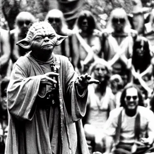 Image similar to yoda performing at woodstock