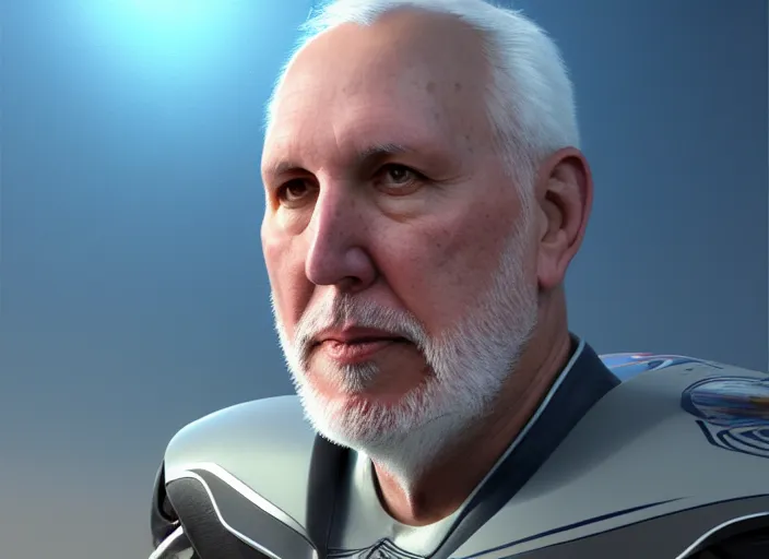 Prompt: portrait of greg popovich flying over san antonio, fantasy, super hero art, oil on canvas, octane render, trending on artstation