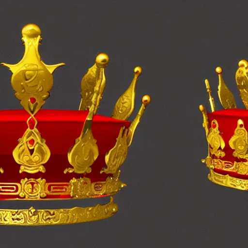 Image similar to a red crown with a gold crown on top of it, a computer rendering by Emperor Huizong of Song, polycount, rococo, sketchfab, rendered in cinema4d, rendered in maya