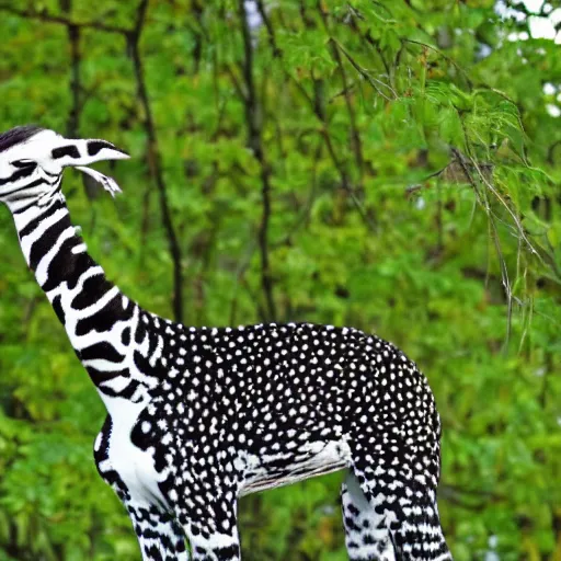 Image similar to long neck animal with spots eating tree leaves