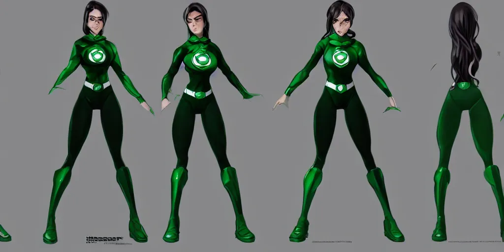 Image similar to full body exaggerated outfit, female green lantern character clean concepts by senior concept artist in the anime film, tech wear, streetwear, featured on artstation